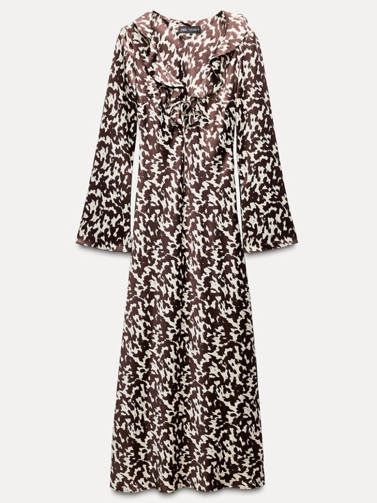 Zara Dresses & Skirts - Zara bloggers fave Brown & White Printed Long flare Sleeve maxi Dress
